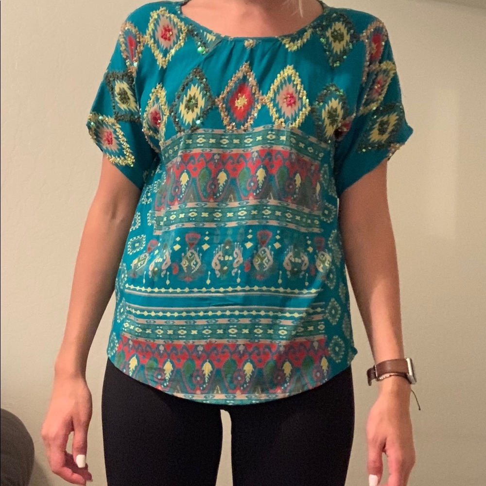 Angie Aztec Sequin Pattern Blouse